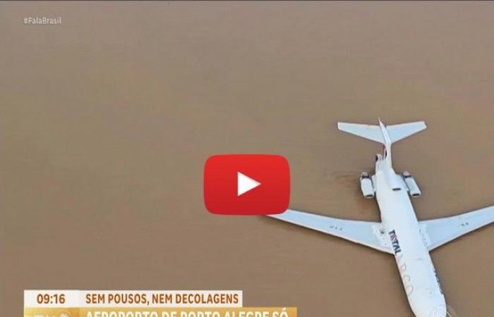 Überschwemmung in Brasilien, in Porto Alegre dringt das Wasser in den Flughafen ein; das Sky-Video