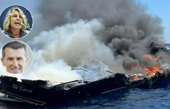 Die Yacht, an der sie mit ihrem Mann an Bord war, fängt Feuer