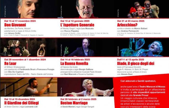 Große Prosa kehrt ins Manzoni in Monza zurück: eine Saison voller Shows und Theaterstars