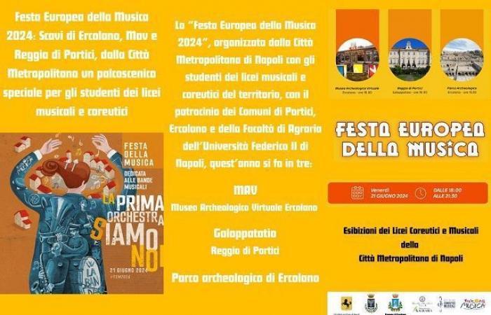 „Das Europäische Musikfestival“, Freitag, 21. Juni, zwischen den Ausgrabungen von Herculaneum, dem Mav und dem Königspalast von Portici