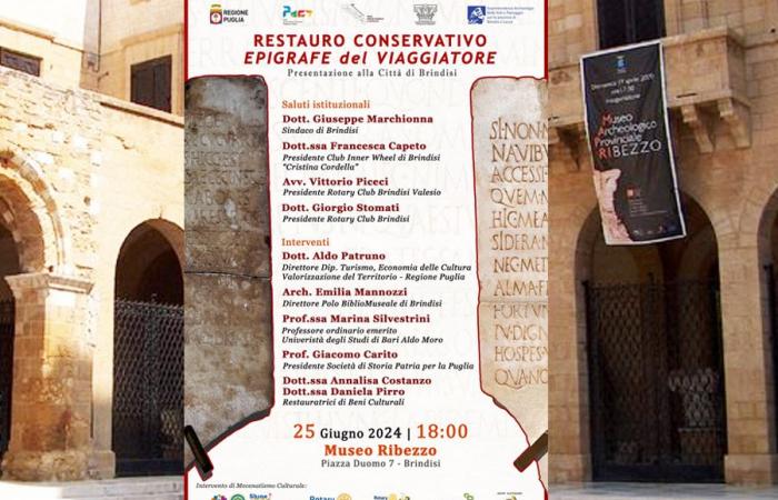 Brindisi, Ribezzo-Museum: Präsentation der konservativen Restaurierung des Epigraph des Reisenden vor der Stadt