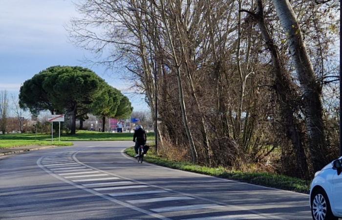 Ancisi (LpRa): Ein Rad-/Fußgängerweg zwischen der Schule Borgo Montone und Esp. Noch viel Schatten für die Einwohner der Stadt