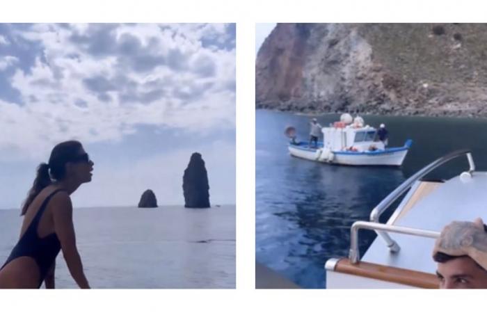 „Welchen Fisch haben Sie? Wann pro Kilo?“: Elisabetta Canalis verhandelt mit einem Fischer an Bord einer Yacht über den Preis für Garnelen