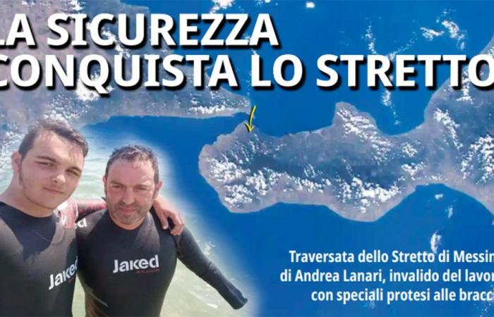 In der Straße von Messina schwimmt Andrea Lanari für die Sicherheit am Arbeitsplatz