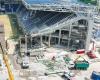 Gewiss-Stadion, letzten Sommer mit laufenden Arbeiten: Atalanta auf dem Platz Ende August