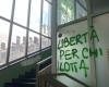 Portiken und Mauern des Palazzo Nuovo wurden von Pro Palestine, Lo Russo, unkenntlich gemacht: „Vandalismus, kein Protest“